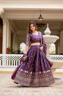 Wedding Wear Purple  Colour Lehenga Choli Set