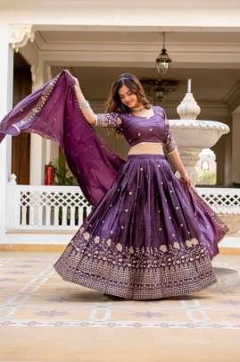 Wedding Wear Purple  Colour Lehenga Choli Set