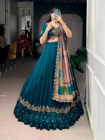 Wedding Wear Rama Lehenga Choli With Beautiful Dupatta