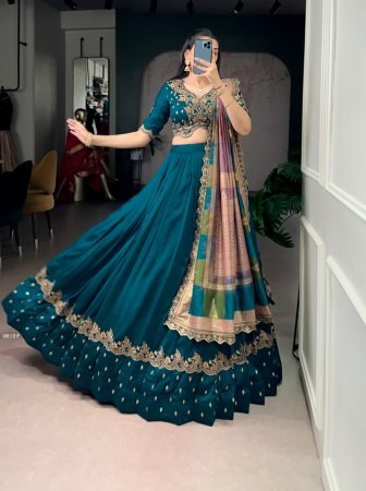 Wedding Wear Rama Lehenga Choli With Beautiful Dupatta