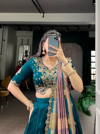 Wedding Wear Rama Lehenga Choli With Beautiful Dupatta