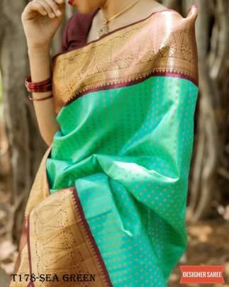 Wedding Wear Sea Green Soft Lichi Slik Saree
