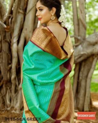 Wedding Wear Sea Green Soft Lichi Slik Saree