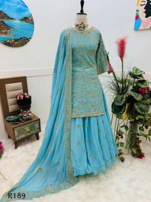 Wedding Wear Sequence Embroidered Top With 3 MTR Skirts