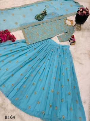 Wedding Wear Sequence Embroidered Top With 3 MTR Skirts