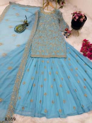 Wedding Wear Sequence Embroidered Top With 3 MTR Skirts