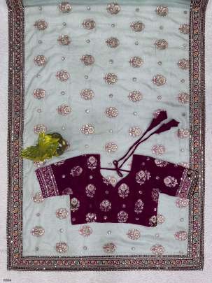 Wedding Wear Sequence Thread Work Organza Silk Saree