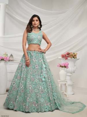 Wedding Wear Sky Blue Soft Net Lehenga Choli