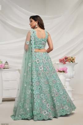 Wedding Wear Sky Blue Soft Net Lehenga Choli