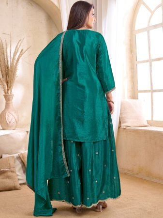 Wedding Wear Teal Premium Chinon Palazzo Suit Set