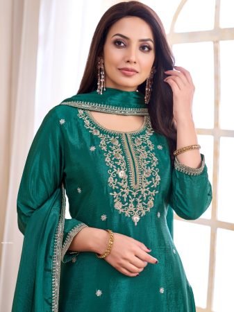 Wedding Wear Teal Premium Chinon Palazzo Suit Set