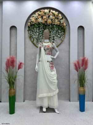 Wedding Wear White Georgette Indo Western Dress