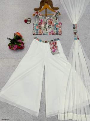 Wedding Wear White Georgette Indo Western Dress