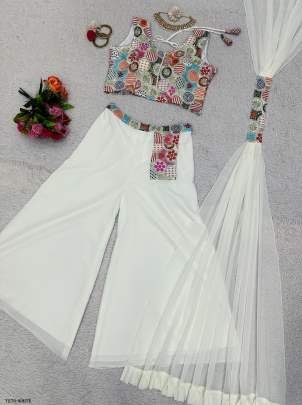 Wedding Wear White Georgette Indo Western Dress