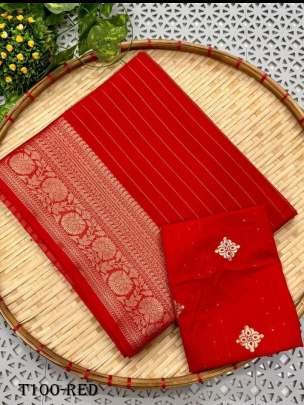 Wedding Red Georgette Saree With Viscose Border