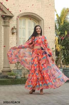 Western Style Printed Georgette Palazzo Shrug With Blouse Indowestern
