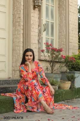 Western Style Printed Georgette Palazzo Shrug With Blouse Indowestern