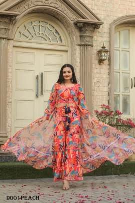 Western Style Printed Georgette Palazzo Shrug With Blouse Indowestern