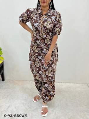 Western Style Roman Silk Brown Co ord Set