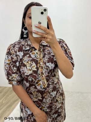 Western Style Roman Silk Brown Co ord Set