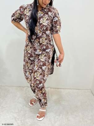 Western Style Roman Silk Brown Co ord Set