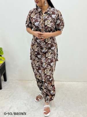 Western Style Roman Silk Brown Co ord Set