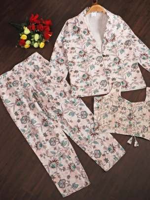 White Attractive and Uniqe Magic Cotton Cord Set With Jacket