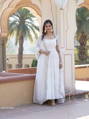 White Attractive Sleeveless Faux Georgette Readymade Gown