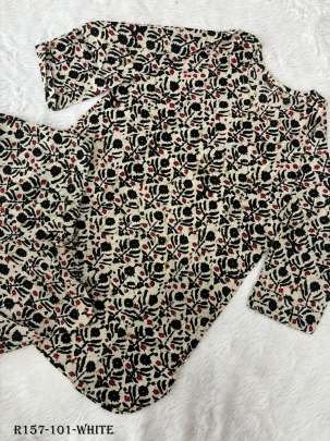 White Block Printed Cotton Top And Pant Co ord Set