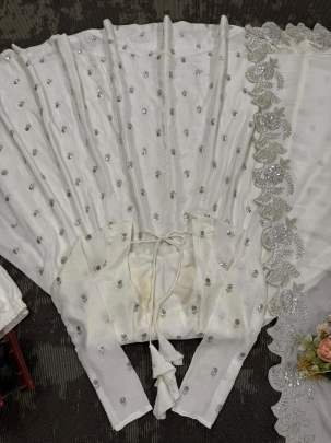 White Chinon Sequence Work Paded Anarkali Suit