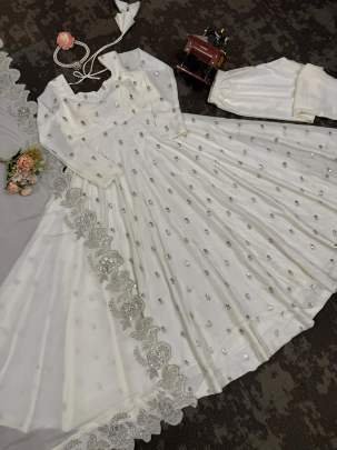 White Chinon Sequence Work Paded Anarkali Suit