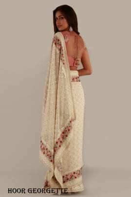 White Classic Contrast Border Hoor Georgette Saree