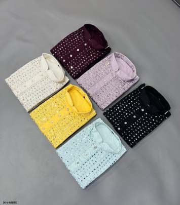 White Color Classic real mirror work mens kurta by fab funda