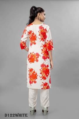 White Color Floral Printed Fancy Kurti Pant With Dupatta