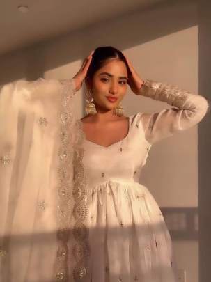 White Color Georgette Embroidery Work Gowns