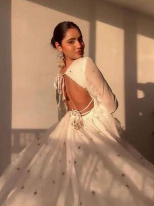 White Color Georgette Embroidery Work Gowns