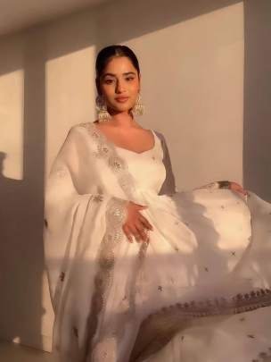 White Color Georgette Embroidery Work Gowns