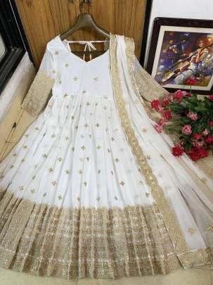 White Color Georgette Embroidery Work Gowns