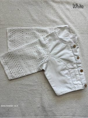 White Color Jaipuri Goli Hakoba Boat Neck Ready made Blouse with Wooden Button