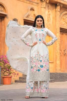 White Colour Heavy Chinon Silk Kurti Palazzo With Dupatta set