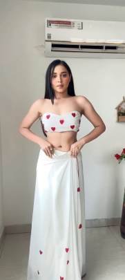 White Red Heart Shape Ready to Wear Georgette Saree