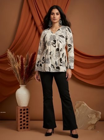 White Cotton Printed Ladies Top
