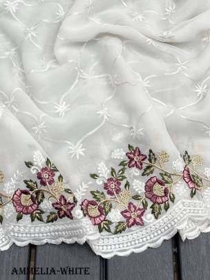 White Designer Pure Georgette Saree With Cut Work