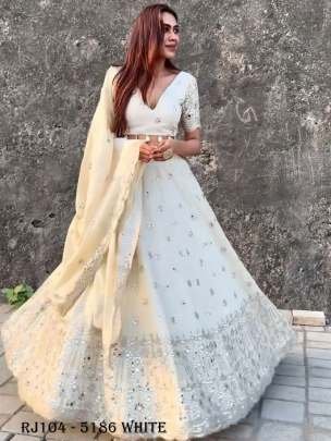 White Faux Georgette  Heavy Embroidery Sequence Work Lehenga Choli With Dupatta