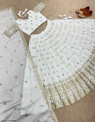 White Faux Georgette  Heavy Embroidery Sequence Work Lehenga Choli With Dupatta
