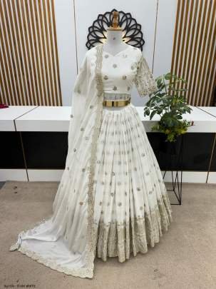 White Faux Georgette  Heavy Embroidery Sequence Work Lehenga Choli With Dupatta