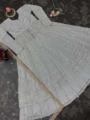 White Faux Georgette Indo Western Lehenga