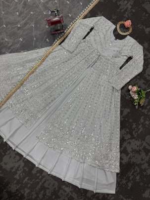 White Faux Georgette Indo Western Lehenga
