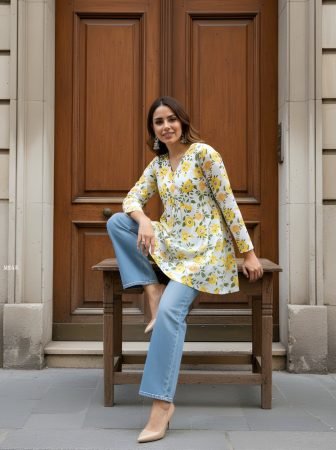 White Floral Print Summer Wear Top
