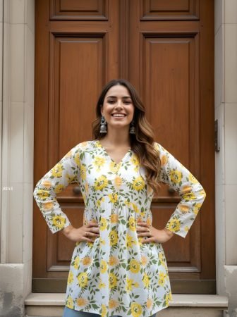 White Floral Print Summer Wear Top
